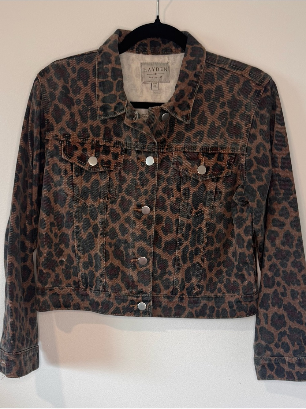 Hayden Los Angeles Women’s S/M Leopard Print Denim Trucker Jacket
